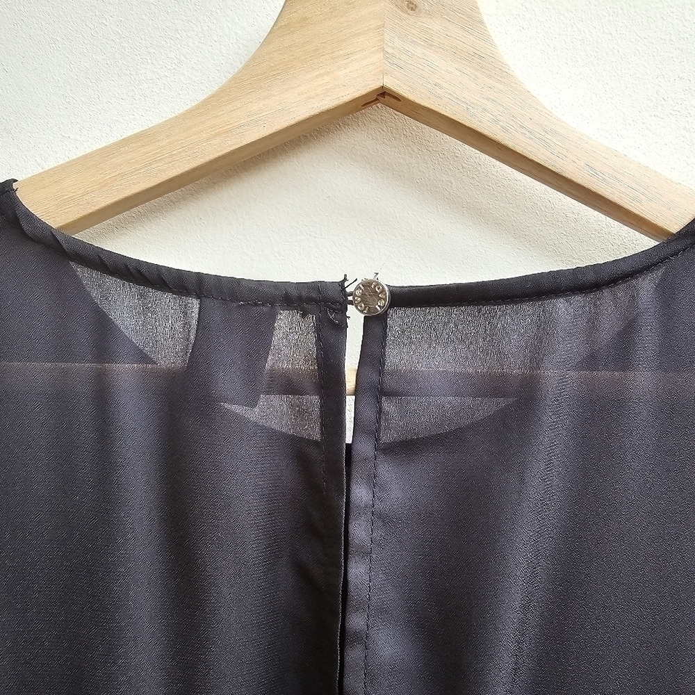 Ravel Black Faux Leather Dress with Sheer Neckline, Size Medium - Picture 5 of 12